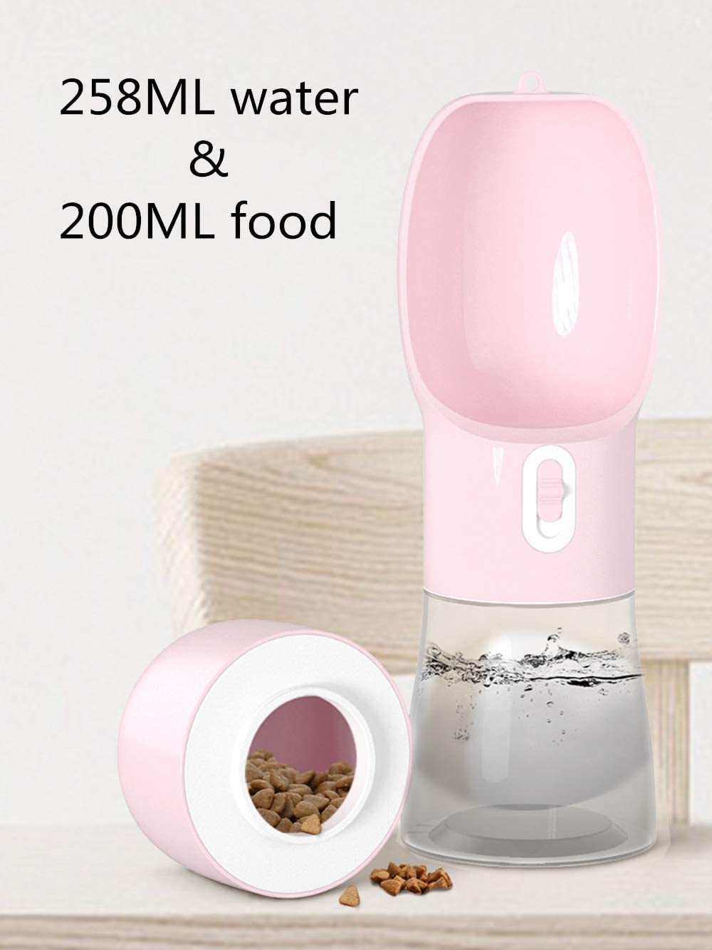 Outdoor Dog Water Bottle Dispenser - Leak Proof Water Bottle for Dogs on the Go with Food Container Multifunctional Travel Dog Water Bottle(Pink)