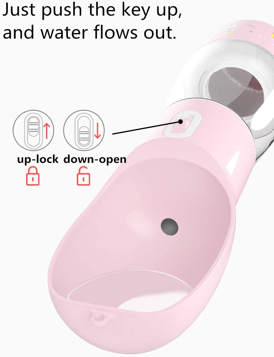 Outdoor Dog Water Bottle Dispenser - Leak Proof Water Bottle for Dogs on the Go with Food Container Multifunctional Travel Dog Water Bottle(Pink)