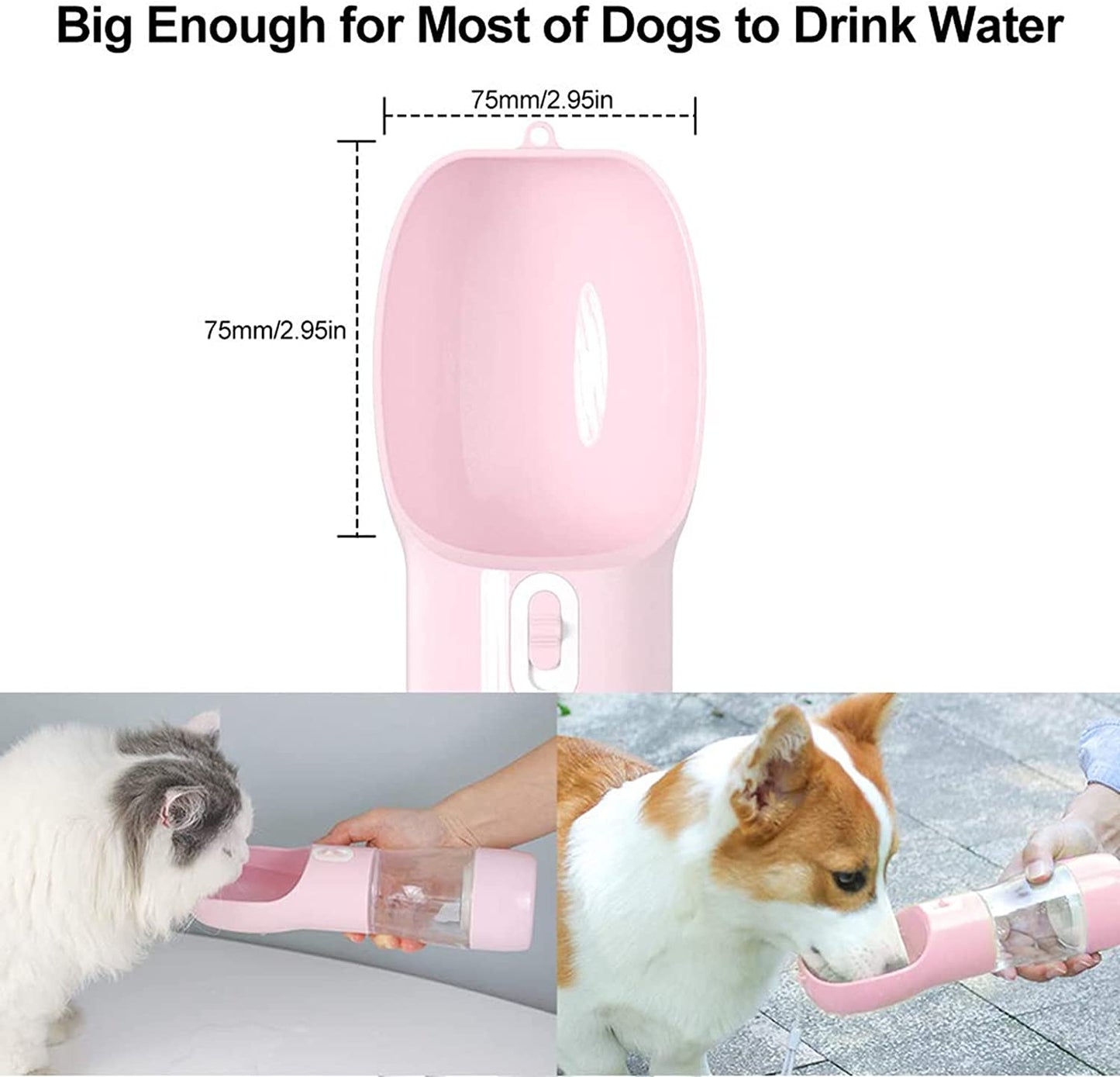 Outdoor Dog Water Bottle Dispenser - Leak Proof Water Bottle for Dogs on the Go with Food Container Multifunctional Travel Dog Water Bottle(Pink)