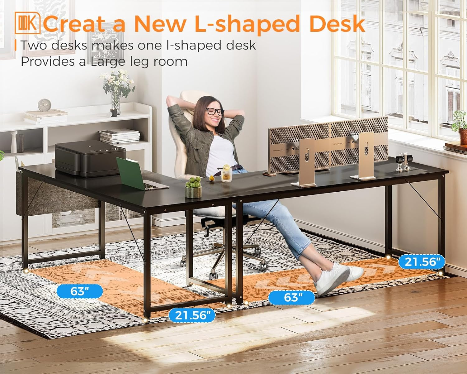 Computer Desk Large Office Desk, 63 Inch Gaming Desk with Storage, Modern PC Desk Work Table with Headphone Hook for Home Office, Black