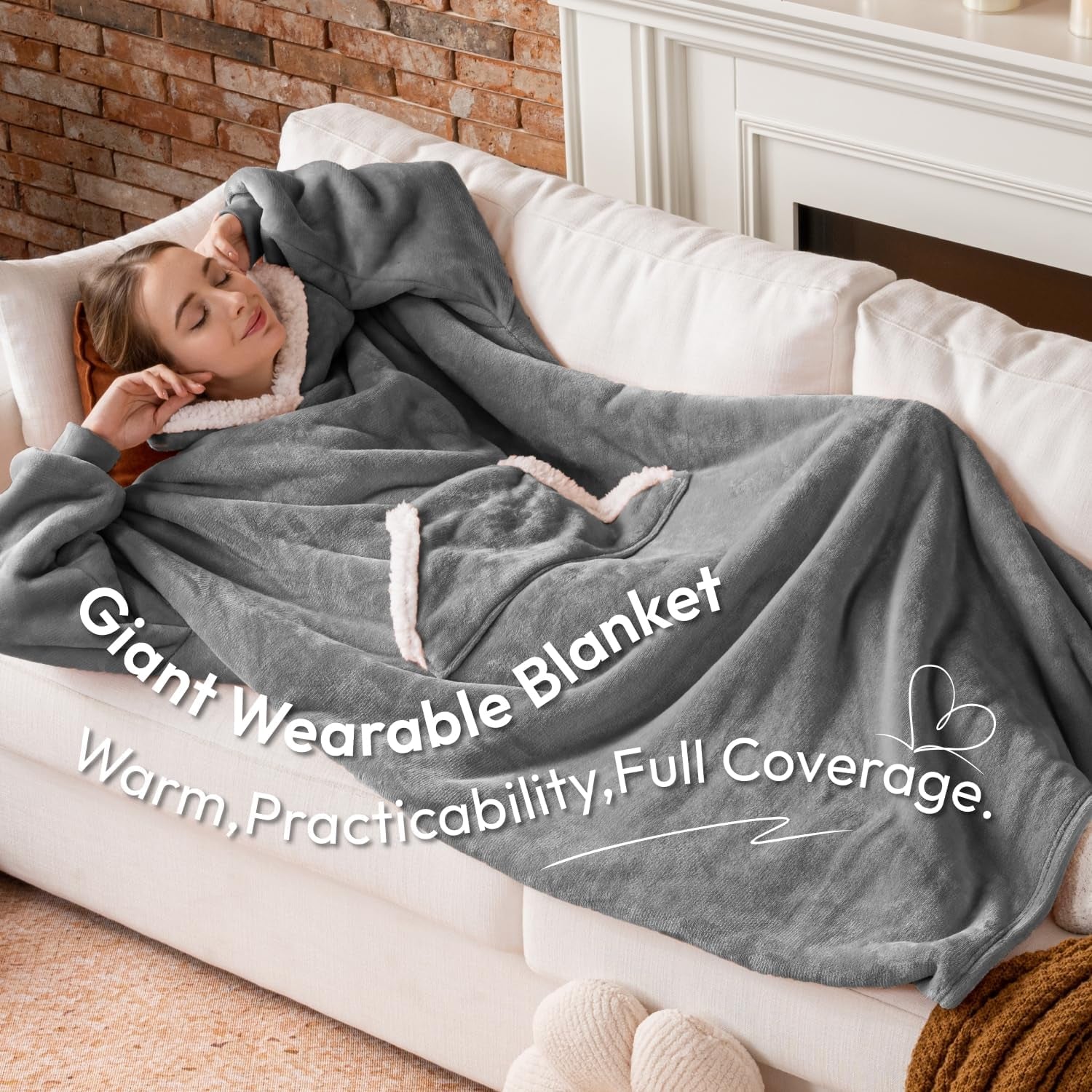 Wearable Blanket Hoodie for Women/Kids/Men, Oversized & Cozy Sherpa Lined Hoodie Sweatshirt Blanket