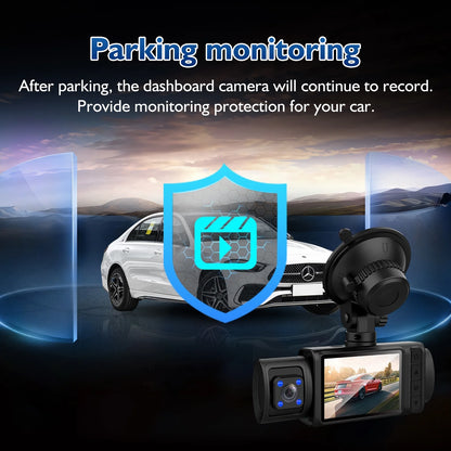 Dash Cam, 3 Channel Dash Cam, 4K+1080P Dash Cam Front and Inside, Triple Dash Cam for Car, Dash Camera with 32GB Card, 2160P Full UHD, G-Sensor,