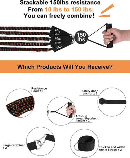 Resistance Bands for Working Out, Resistance Band Set with Handles,Multi-Weight Optional Exercise Bands,Workout Bands for Training at Home,Gym Office Outdoor Training Bands for Working Out