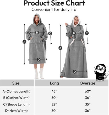 Wearable Blanket Hoodie for Women/Kids/Men, Oversized & Cozy Sherpa Lined Hoodie Sweatshirt Blanket