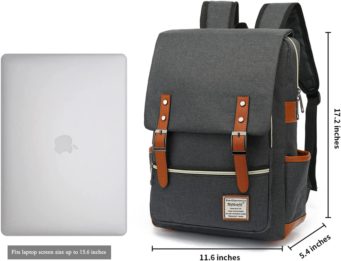 Slim Business Laptop Backpack Casual Daypacks College Shoulder Bag for Men Women, Tear Resistant Unique Travelling Backpack Fits up to 15.6 Inch Laptop in ‎Charcoal Black