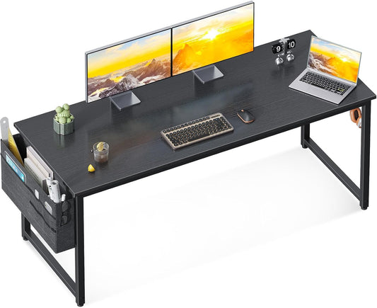 Computer Desk Large Office Desk, 63 Inch Gaming Desk with Storage, Modern PC Desk Work Table with Headphone Hook for Home Office, Black