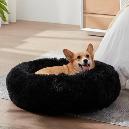 Calming Dog Bed & Cat Bed, Anti-Anxiety Donut Dog Cuddler Bed, Warming Cozy Soft Dog round Bed, Fluffy Faux Fur Plush Dog Cat Cushion Bed for Small Medium Dogs and Cats