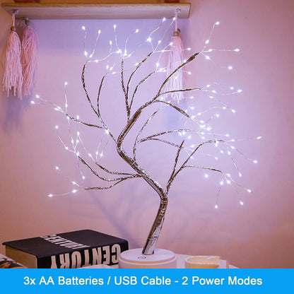 108 LED Bonsai Tree Night Lights, 20" Artificial Tree Lamp for Living Room Cute Decor, USB Table Top Fairy Light Spirit Tree, Home Decorations, Weddings… (Pure White)