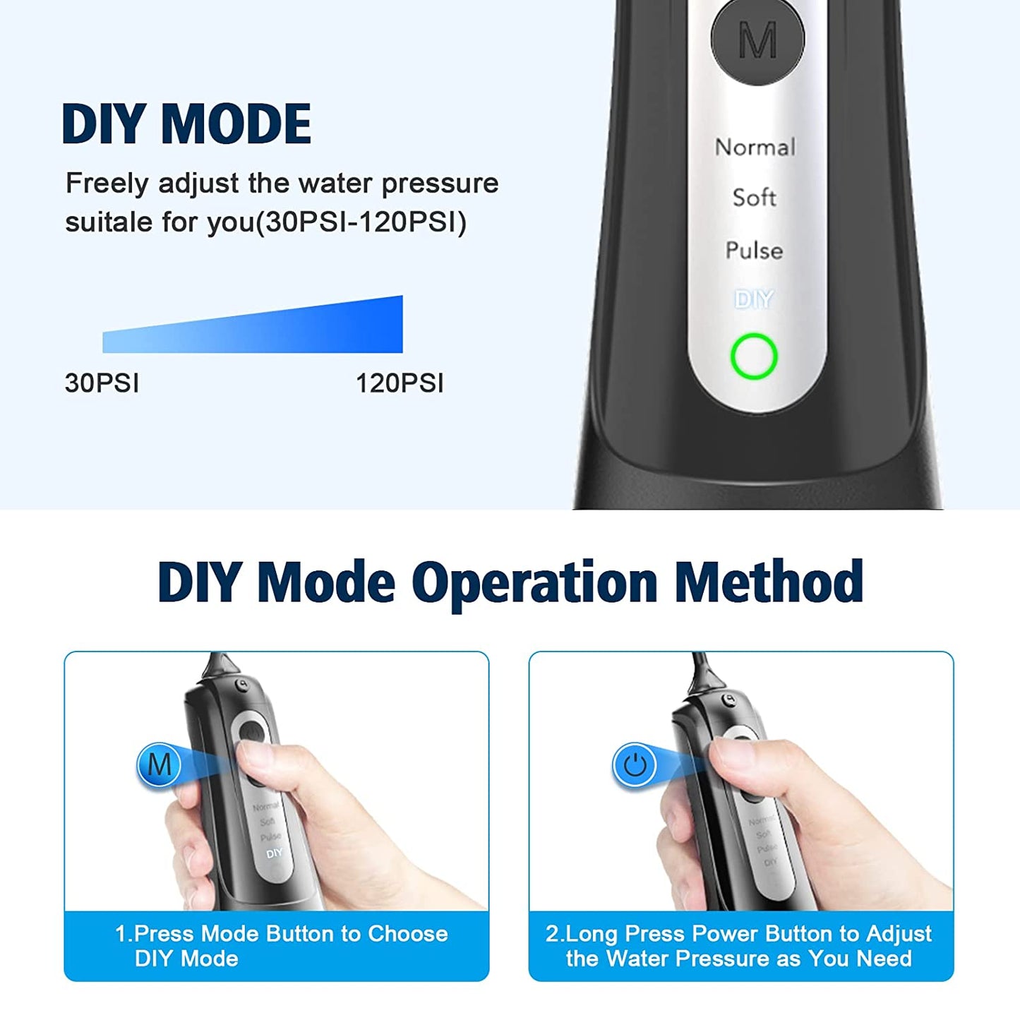 Water Dental Flosser Cordless,  Portable Oral Irrigator for Teeth, 4 Modes and 4 Jet Tips, IPX7 Waterproof, Rechargeable for 30-Days Use, Home, Travel, Braces, Bridges Care(Black)